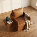Swivel Accent Chair with Hidden Storage, Mid Century Modern Square Armchair, Comfy Upholstered Reading Single Sofa Chair for Living Room, Faux Leather, Brown, 1 Pack