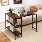 NAFORT 360° Rotating End Table with 6 Swivel Casters, Multi-Purpose Sofa Side Table with 265 lbs Weight Capacity, Rolling Couch Table with 2-Tier Storage Shelves, Rustic Brown