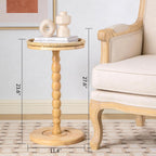 Rattan Round Side Table, Rubberwood‌ Small Drink Table for Small Spaces, Solid Wood Pedestal Coffee Tables, End Tables for Living Room, Sofa Couch, Bedroom, Corners, and Outdoor (Natural)