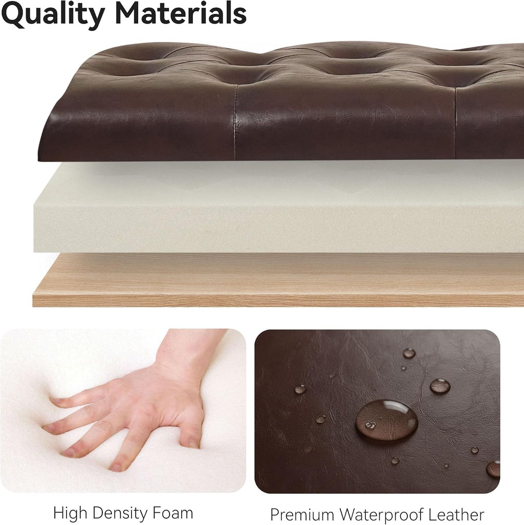 WUTUTUEE 47" Modern Water-Resistant Faux Leather Storage Ottoman Bench with Wooden Legs, Upholstered End of Bed Bench for Bedroom, Living Room or Entryway, Dark Brown