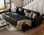 ABCASA Sofa Modular Sectional Faux Leather Sectional Sofa Module Black