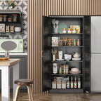Steeloong 71"Metal Pantry Storage Cabinet with Doors & 4 Adjustable Shelves | Kitchen Pantry Cabinet,Black Kitchen Cabinet with 2 Gold Handles,Tall Cabinet for Livingroom,Pantry, Bathroom,Kitchen,Garage