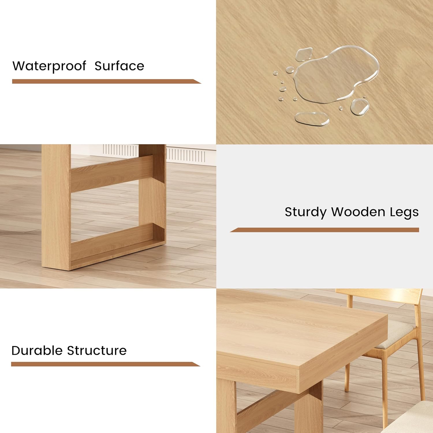 70.9" - 86.6" Extendable Dining Table for 8-10 Person, Modern Expandable Table with U-Shaped Wooden Legs, Dining Table for Dining Room, Kitchen, Living Room, Natural Oak
