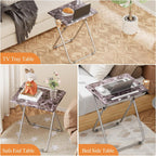 Folding TV Tray Table with Cup Holder, TV Dinner Table with Sturdy MDF Top, Eating Trays with Tablet Slot for Living Room, Bedroom, Sofa, 15 x 18.9 x 25.6 in (Black Marble, 2Pcs)