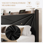 SHA CERLIN Queen Bed Frame, Storage Headboard with Drawers, Charging, Black