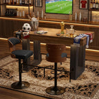 Miereirl 5-Piece Bar Table Set, 63" Counter Height Dining Table with 4 Swivel Barstools, Industrial Wooden Kitchen Island Table Set with Footrest and Backrest for Dining Room, Home Bar