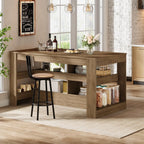 Tribesigns 63 Inch Kitchen Island with Seating and Storage, 3-Tier Farmhouse Stationary Island Table with Large Worktop & Leg Room, Coffee Bar Table with Shelves for Kitchen, Dining Room, Rustic Brown