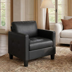 STHOUYN Black Accent Chairs Set of 2, Faux Leather Chair, Mid-Century Modern Living Room Chairs, Cozy Office Reading Chair with Tufted Armrest and Seat, Armchairs for Waiting Room, Bedroom (2)