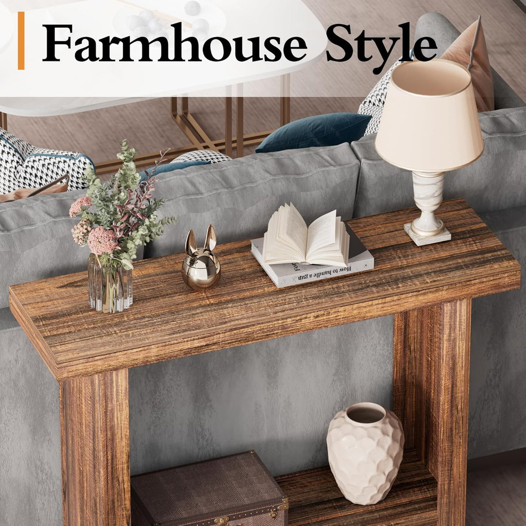 LIFECHOVY Farmhouse Wood Entryway Table Narrow Console Tables with Storage Behind The Couch Sofa, Entrance Side Table for Hallway, Living Room, Foyer, Rustic Brown