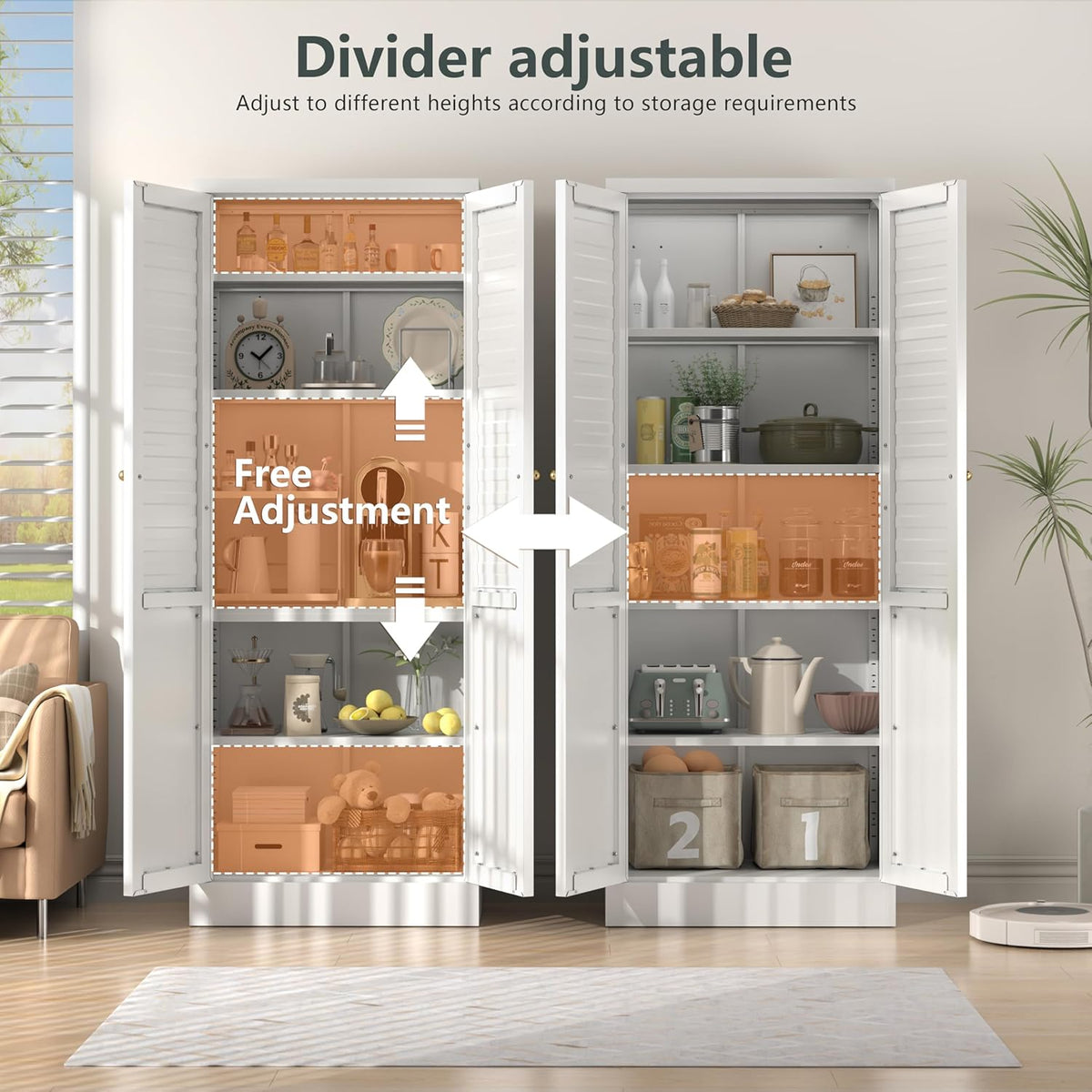 LEYNOT 61 inch Tall Kitchen Pantry Cabinet,Metal Storage Cabinet with 4 Adjustable Shelves,Freestanding Cupboard for Canned Food,Snacks,Small Appliances(White)