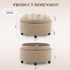 COLAMY Fabric Round Storage Ottoman with Reversible Tray Lid – Multi-Functional Footrest, Hidden Storage, Sturdy & Stylish Small Coffee Table for Living Room, Bedroom, or Entryway(Camel)