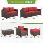 Amopatio 2 Pieces Outdoor Ottoman for Patio, Foot Rest for Couch, All Weather Outdoor Patio Footstool Rattan Patio Ottoman with 4" Thick Removable Cushion (Burgundy)