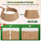 ELYKEN Christmas Tree Collar, 33 Inch Rustic Xmas Tree Basket for Artificial Trees, Paper Rope Woven Tree Skirt Ring, Tree Base Cover with Cord Cut-Out, Farmhouse Pencil Tree Collar for Home Decor
