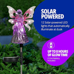 Exhart Garden Solar Lights, Decorative Angel Garden Stake, 12 LEDs, Cute Yard and Pathway Decor, Pink, 4 x 34 Inch
