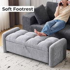 Oversized Chenille Ottoman Bench with Storage, Upholstered End of Bed Bench for Bedroom, Ottoman Foot Rest for Living Room, Light Grey