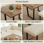HIPIHOM 3-Piece Corner Dining Table Set with Bench, 67 Inch Space-Saving Breakfast Nook for Kitchen & Dining Room (Walnut Table & Beige Bench)