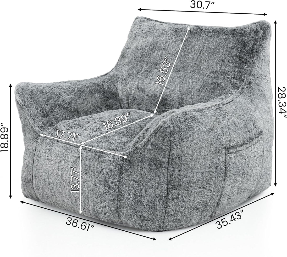 Cvortll Bean Bag Chair, Bean Bag Sofa, Faux Fur Bean Bag Chairs,with armrests and a Sturdy backrest, Suitable for Apartments, Living Rooms, bedrooms, Games, Reading (Gray)