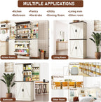 Farmhouse Kitchen Pantry Cabinet with 3 Drawers,71" Tall Rustic Wood Storage Cabinet with 6 Door Shelves,with Load-Bearing Steel Pipe,Pantry Organizers for Kitchen,Dining Room(Rustic Off White)