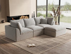 ohllob 110" Cloud Sectional Couches for Living Room, L-Shape Couch with Ottoman, 3 Seater Modular Sectional Sofa, Light Grey