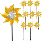 Hausse 10 Pack Reflective Pinwheels with Stakes, Extra Sparkly Pin Wheel for Garden Decor, Bird Repellent Devices Deterrent to Scare Birds Away from Yard Patio Farm, Golden