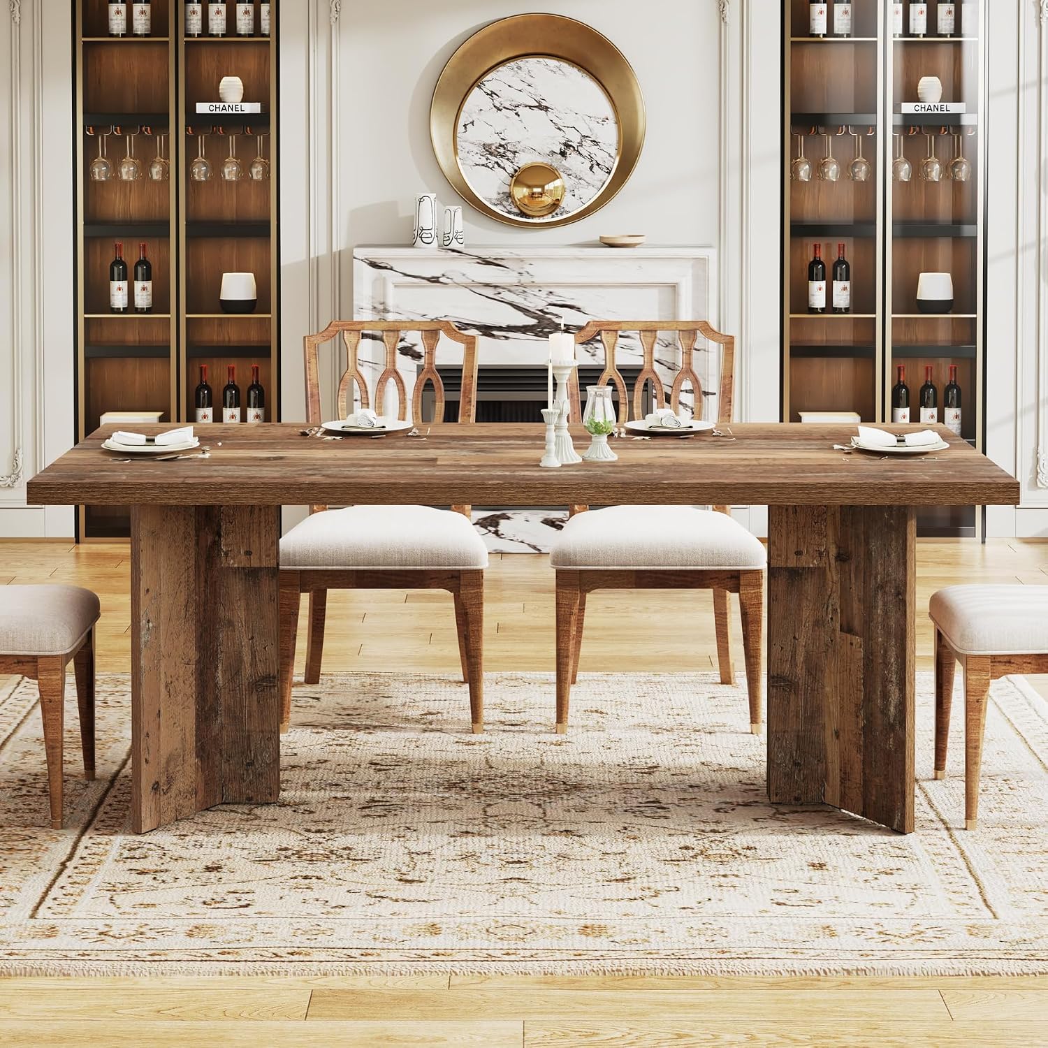 Tribesigns 63-inch Dining Table for 4-6, Farmhouse Kitchen Table with Large Tabletop, Rectangular Dinner Eating Table for Dining Room, Living Room, Kitchen, Distressed Brown