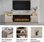 Kucreiheat Electric Fireplace TV Stand with Led Lights-42 Fireplace Entertainment Center for Up to 90 inch TV-Modern TV Console for Living Room with Storage Cabinet, Oak Grey