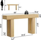 63" Long Console Table, Fluted Sofa Table Behind Couch, Natural Oak | Narrow Console Table with Storage Space, Modern TV Console Table for Living Room, Wood Hallway Table for Entryway, Front Door