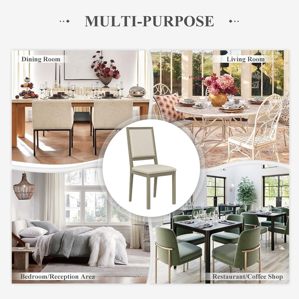 COLAMY Upholstered Wood Dining Chairs Set of 2, Kitchen Dining Chairs with Back, 19 Inch Fabric Farmhouse Dining Room Side Chairs with Wooden Legs for Kitchen Dining Living Room Courtyard, Grey