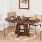 43.3''-59'' Round Extendable Dining Table, Oval Dining Table for 4-8, Modern Kitchen Circle Dinning Table with Storage for Kitchen Living Room Apartments Family Meals (Walnut)