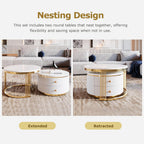 Modern 2 Pieces White Round Nesting Coffee Table with Drawers in 27.6''