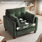 Luxury Oversized Accent Reading Chair for Living Room, 41", Chenille, Green | Upholstered Piping Single Armchairs with Comfy Tufted Backrest, Wood Legs, 2 Pillows for Bedroom, Office, Reception Area