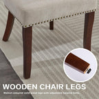SoarFlash Modern Wooden Dining Chairs Set of 6, Farmhouse Linen Fabric Upholstered Accent Chair Curved Backrest with Copper Nails Around,Kitchen Chairs with Hardwood Frame, Beige
