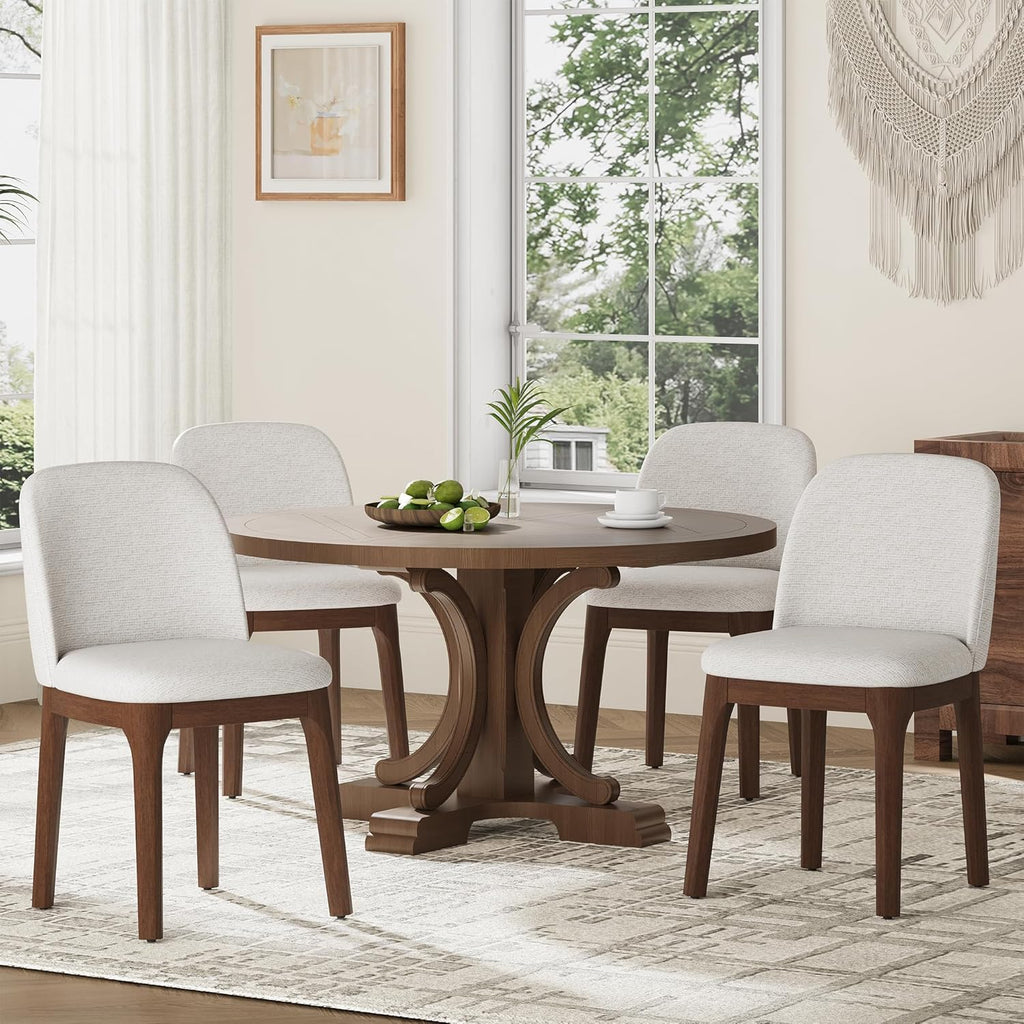 MALOL Wooden Dining Chairs Set of 4, Upholstered Kitchen & Dining Room Chairs with Thickened Wooden Legs, Farmhouse Side Chairs, Beige