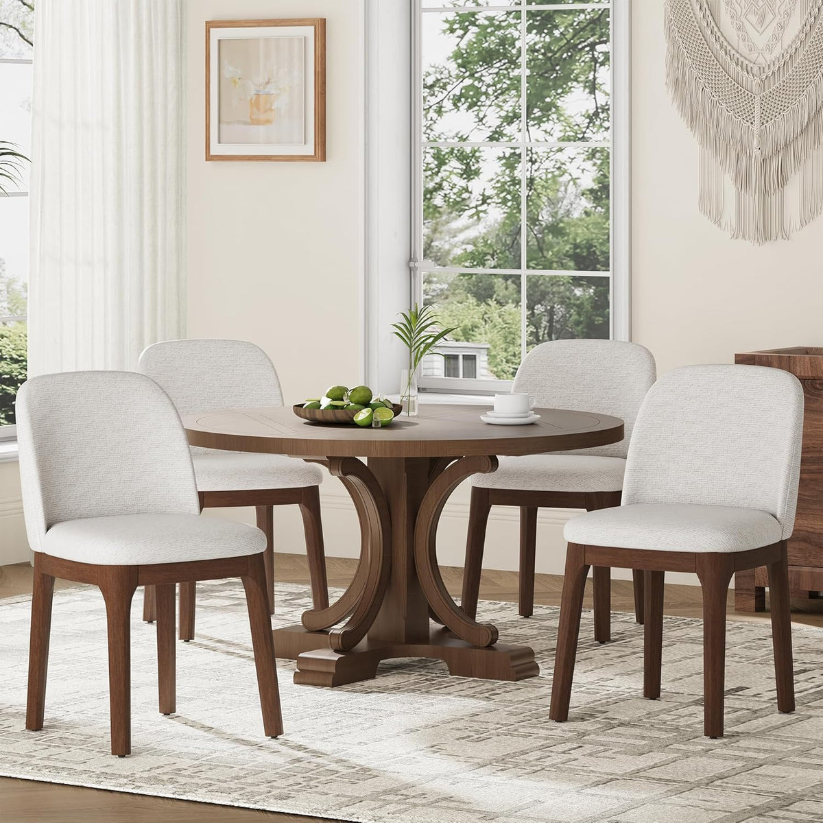 MALOL Wooden Dining Chairs Set of 4, Upholstered Kitchen & Dining Room Chairs with Thickened Wooden Legs, Farmhouse Side Chairs, Beige