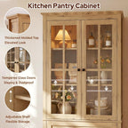 63" Tall Kitchen Pantry Cabinet Set of 2, Farmhouse Wood Storage Cabinet | Freestanding Kitchen Hutch Cupboard with 2 Drawers & Glass Doors & Adjustable Shelves for Dining Living Room (Yellow Oak)