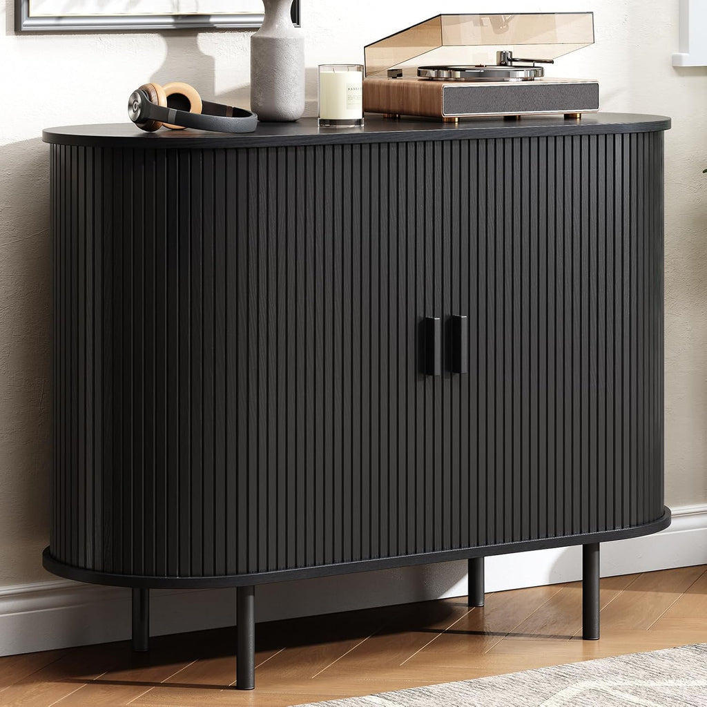 Buffet Cabinet with Storage, Fluted Sideboard Buffet with Sliding Door, Coffee Bar Cabinet with Adjustable Shelf, Console Table, Accent Table for Entryway, Kitchen (Black, 40 Inch)