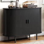 Buffet Cabinet with Storage, Fluted Sideboard Buffet with Sliding Door, Coffee Bar Cabinet with Adjustable Shelf, Console Table, Accent Table for Entryway, Kitchen (Black, 40 Inch)