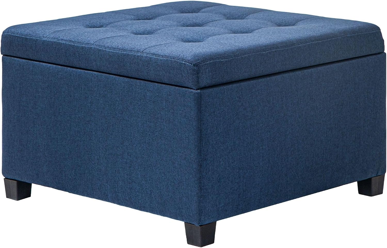 Round Storage Button Tufted Flip Top Ottoman in Elegant Blue Velvet with Comfortable Upholstery and Premium Quality Modern Style