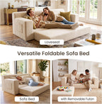 GRUSIGN 71" Loveseat Couch,Chenille Pullout Futon Couch,4 in 1 Folding 3 Seater Sofa Bed for Living Room, Cloud Couch with Storage Pocket & 2 Pillows,Beige