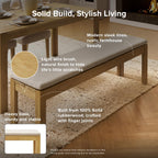 mopio Logan Upholstered Beige Dining Bench, Modern Farmhouse Solid Wood with Light Wire Brush for Dining Room and Kitchen (64" Dining Bench)