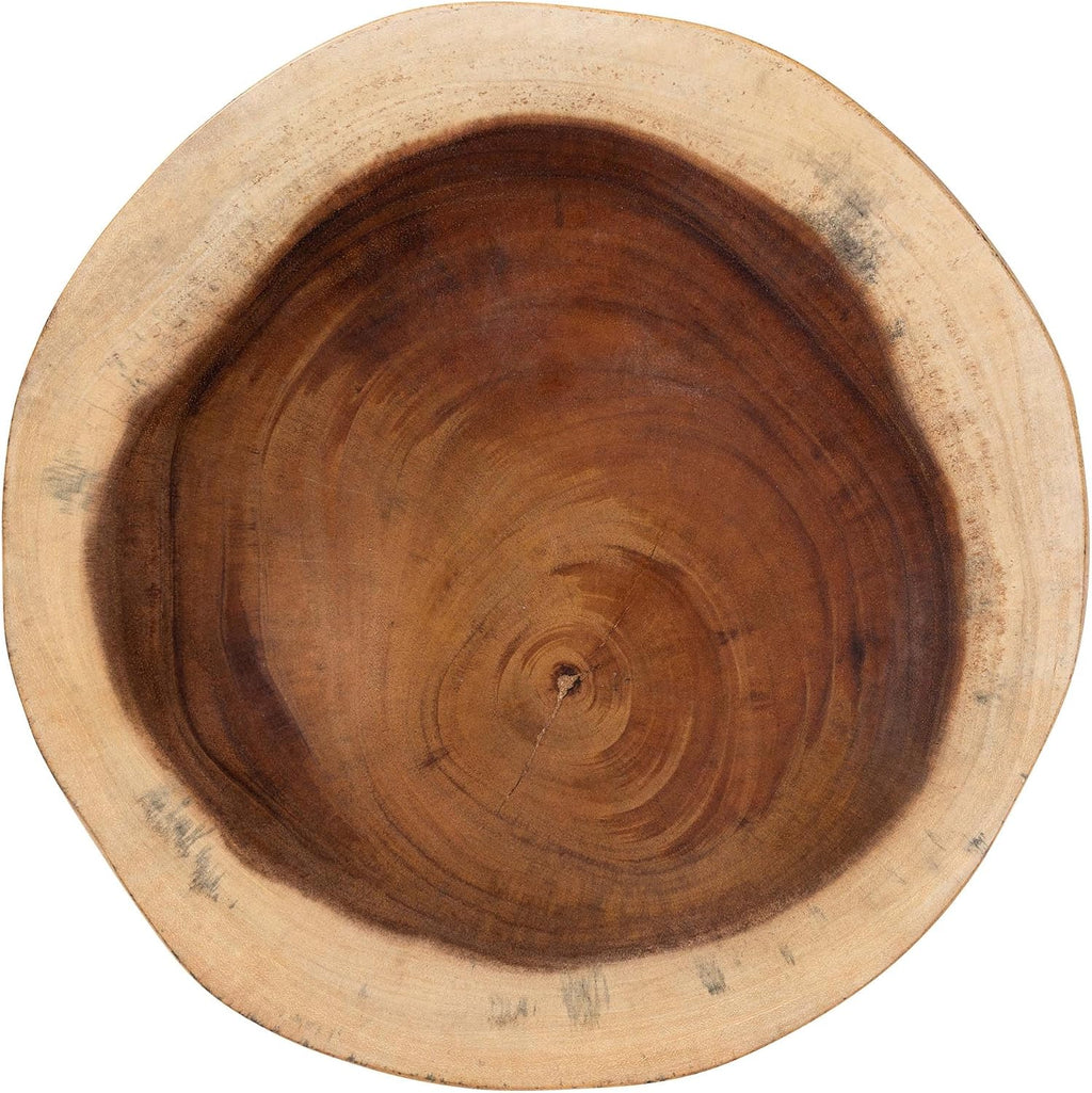 bali & pari Jia Suar Wood End Table - Handcrafted Side Table with Live Edge Round Top and Tapered Legs, Rustic Boho Accent Furniture for Living Room, Bedroom, or Patio