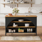 Tribesigns Kitchen Island with 3 Storage Shelves, 55" W Kitchen Shelf with Large Countertop and Seating Area, Modern Wooden Coffee Bar Table (Black)