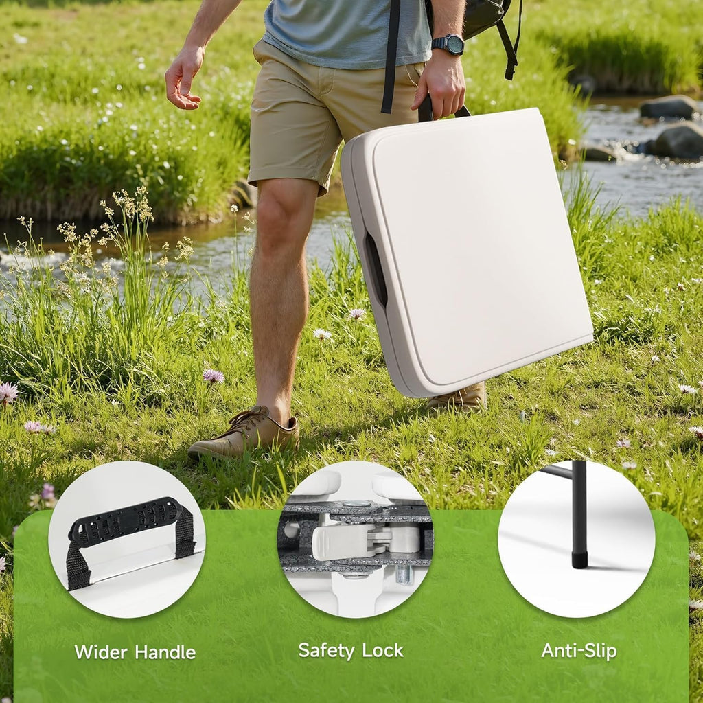 Simple Deluxe Foldable Table - Heavy Duty Portable Plastic Top & Steel Legs, Built-in Handle for Indoor Outdoor Party, Camping, Adjustable Height (22"/30"/36"), White 8FT
