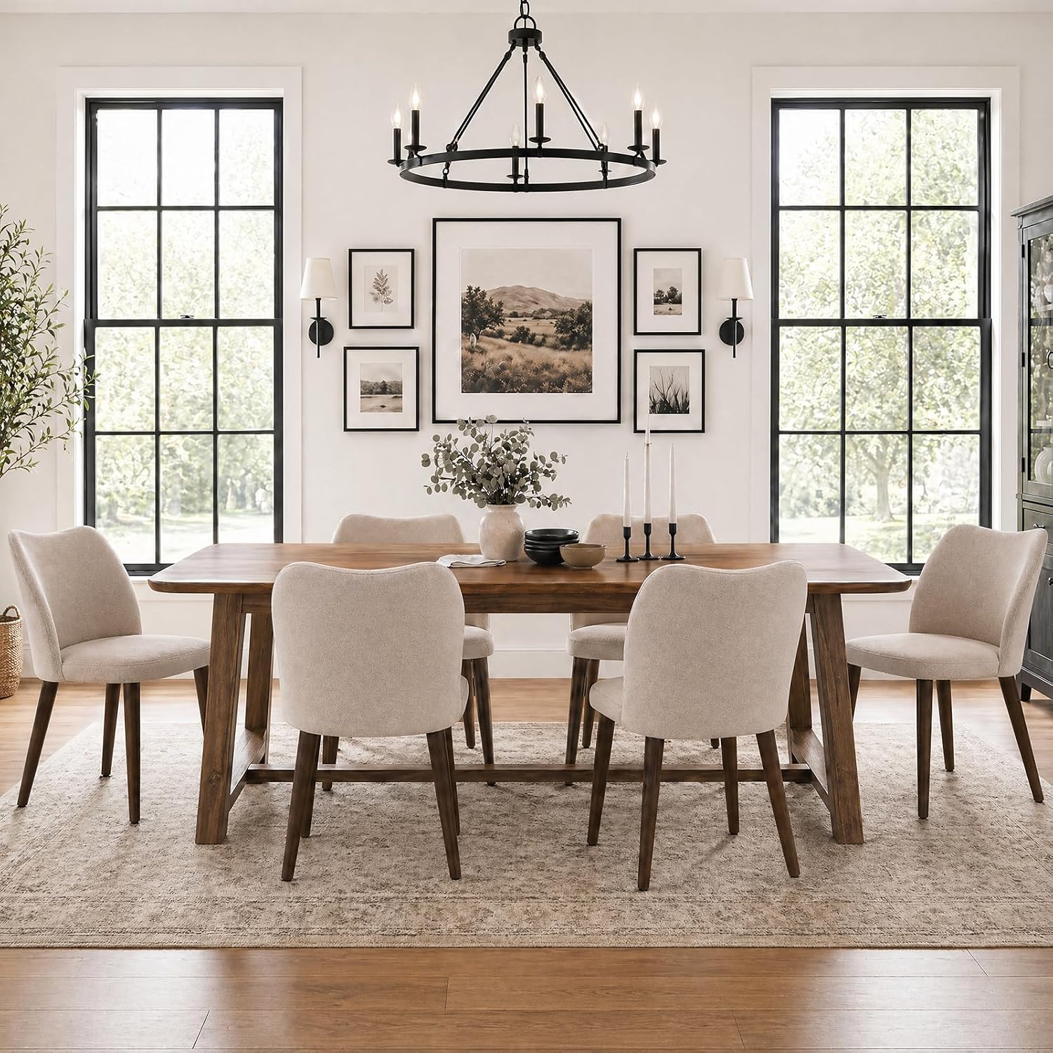 MALOL Dining Chairs Set of 6, Upholstered Fabric Kitchen Chairs with Curved Back, Padded Seat and Solid Wood Legs, Modern Dining Chair for Kitchen Dining Room, Camel