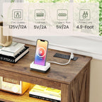 CHOEZON Record Player Stand with Charging Station and Light Strip, Vinyl Record Storage Holder, holds up to 200 Albums, Turntable Stand Display Shelf, for Living Room, Bedroom, Walnut MBZ09UDHT