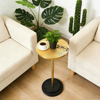 COVLON Drink Table, Carved Table Top Martini Table, Small Side Table, Weighted Base Pedestal Table for Living Room, Bedroom, Bathroom, Gold and Black