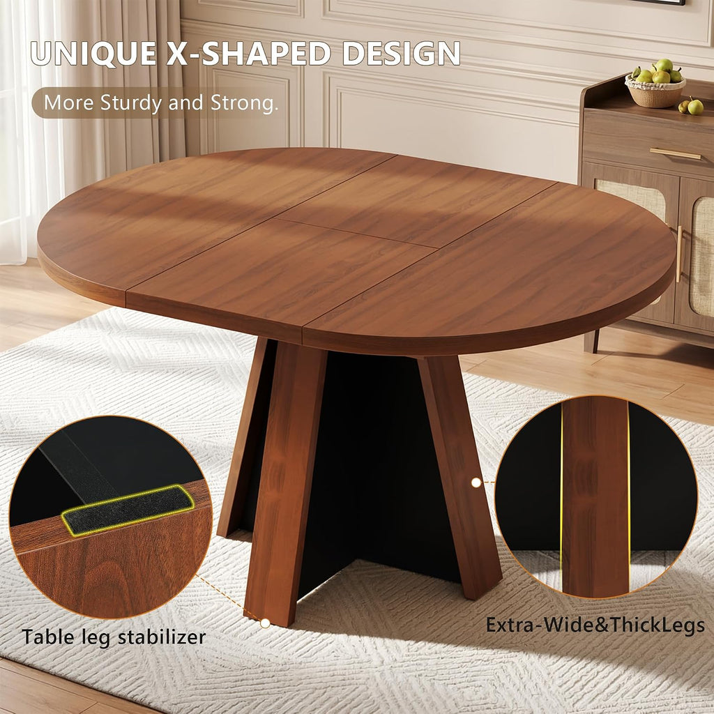 Einhomn 43"-59" Extendable Dining Room Table for 4-8 People, Oval Dining Table with Removable Leaves Space Saving, Round Expandable Kitchen Table for Dining Room Kitchen Living Room, Walnut