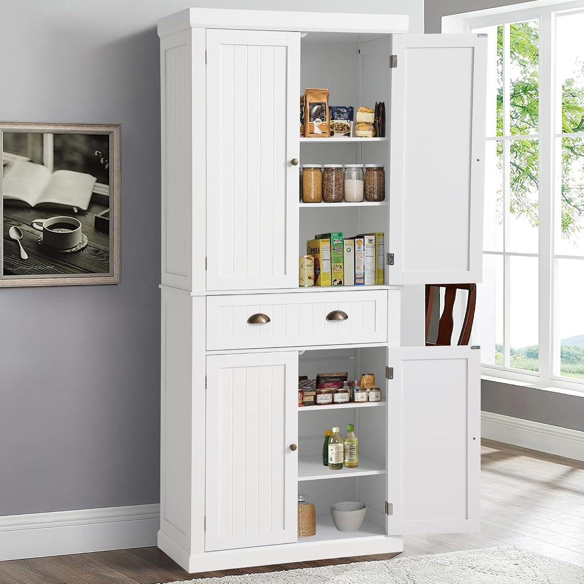 KIGOTY 72" Tall Kitchen Pantry Cabinet with Drawer and 4 Adjustable Shelves, Freestanding Pantry Storage Cabinets, Wood Cupboard Pantry Cabinet for Kitchen, Dining Room, Living Room, Off White
