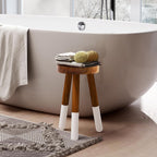 Teak Wood 9" Round Plant Stand |Dip Dyed Plant Stand |Accent Stool |Milking Stool |Bath Stool |Small Side Table (16" Tall White)
