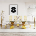 White and Gold Dining Chairs Set of 2, Upholstered Boucle Dining Room Chairs with Slatted Polished Stainless Steel High Back and Legs, Modern Luxury Kitchen Room Chairs